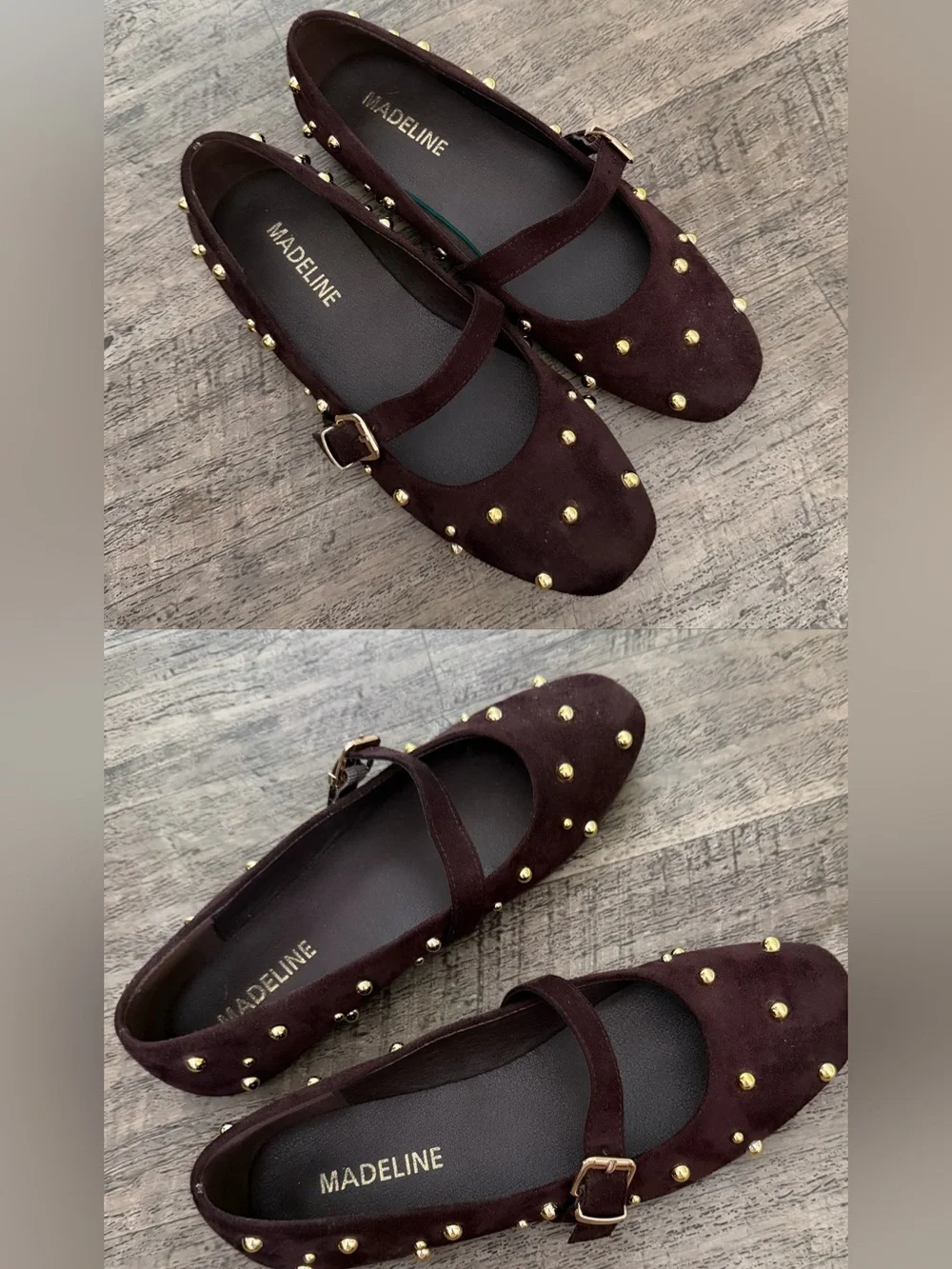 Madeline Dark Brown Gold Studded Mary Jane Flats Women Size 7